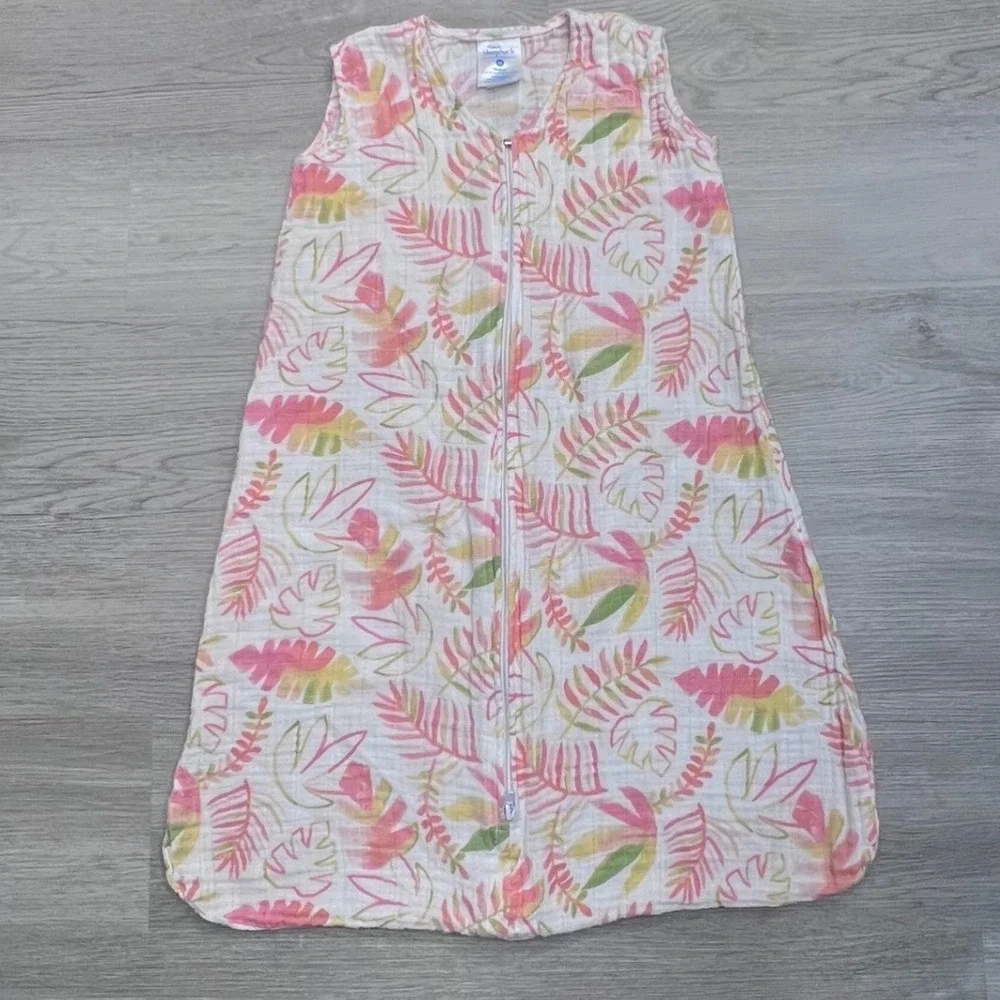 HALO SleepSack Medium 6-12M Pink Tropical Leaf Cotton Muslin Wearable Blanket